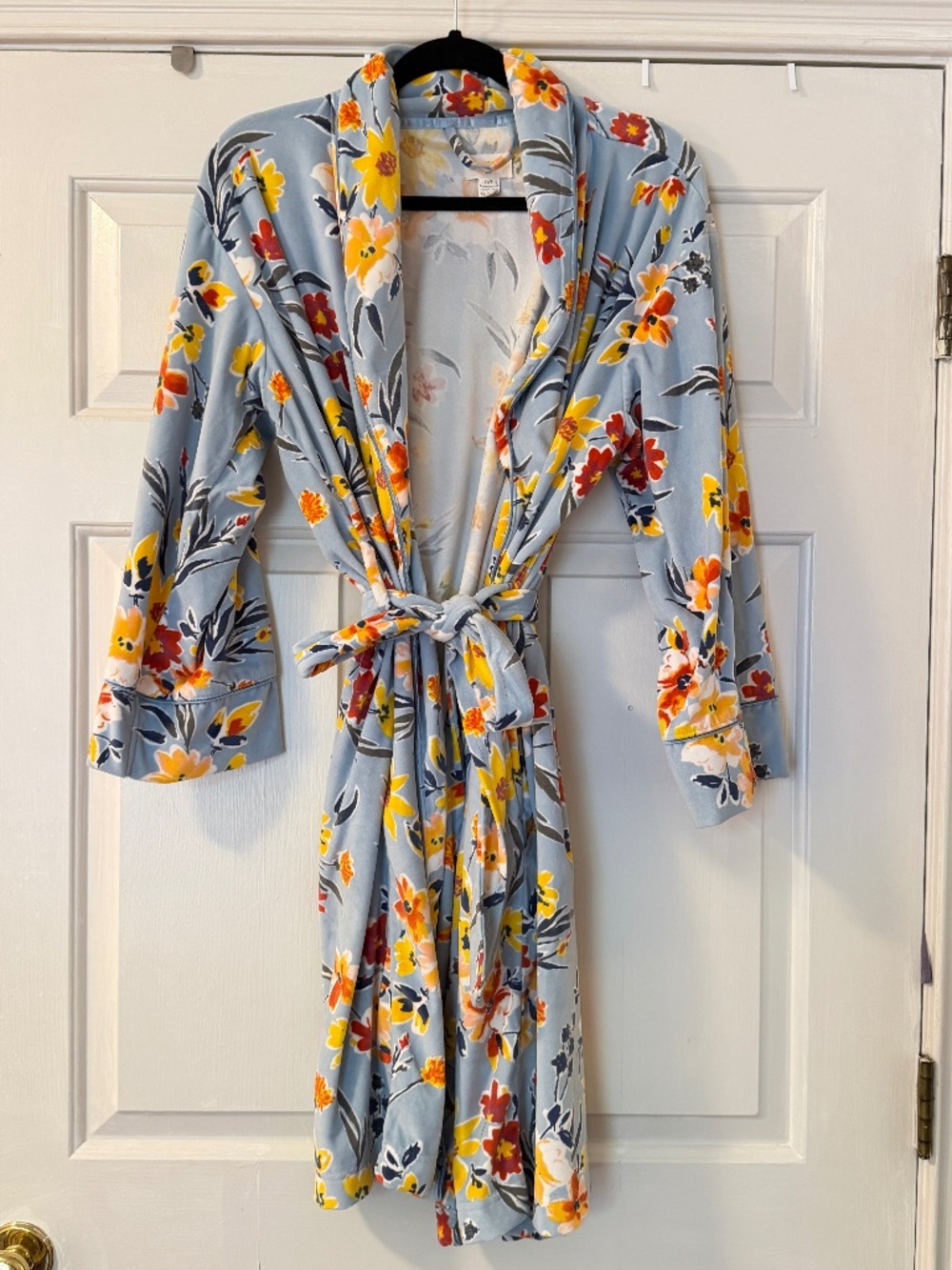 World Market Floral Robe Women's OS Blue Belted Kimono Sleepwear Loungewear Boho